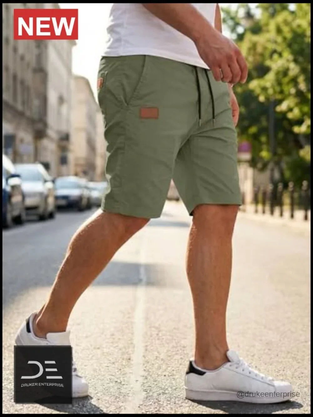 Mens Casual Cotton Drawstring Stretch Twill Chino Flat Front Shorts Golf